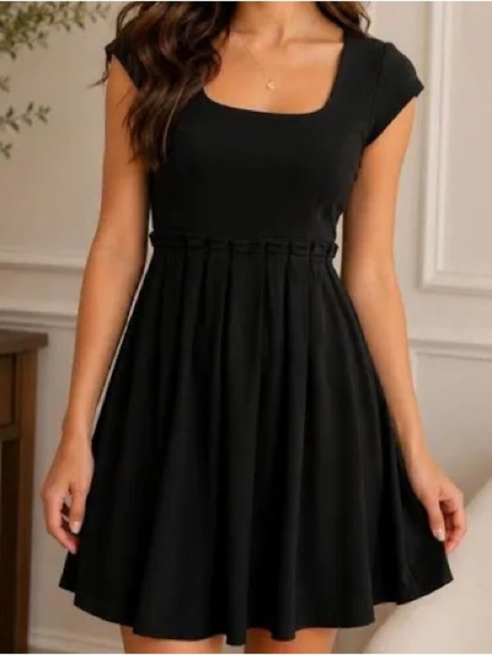 White House Black Market Dress Size S Made in USA pleat skirt scoop neck LBD EUC